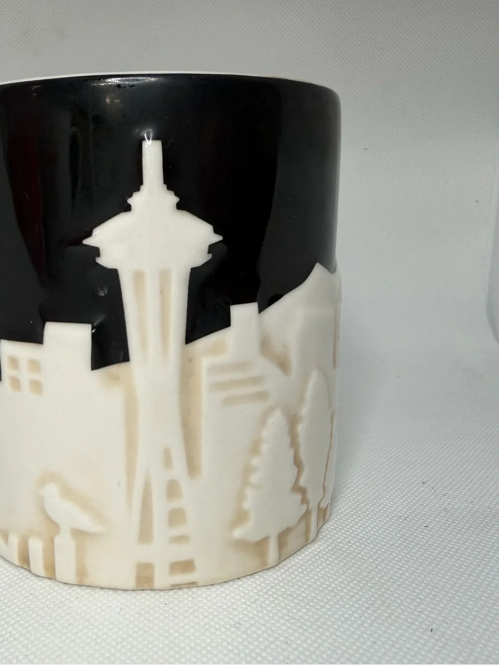 Seattle Skyline Starbucks Collector Series 3D Relief Black White 2012 16 oz Mug